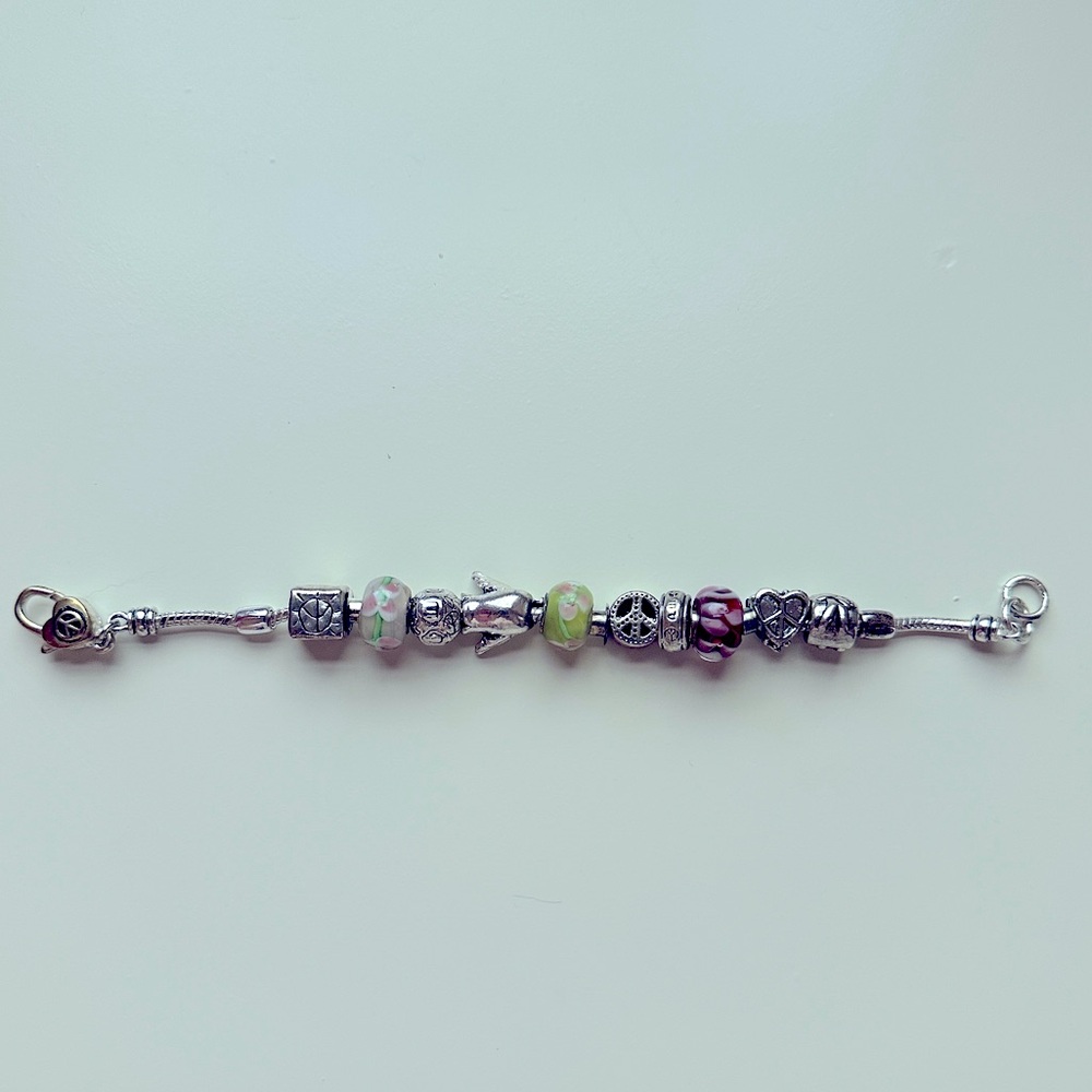 SILVER CHARM BRACELET WITH "PANDORA LIKE" CHARMS